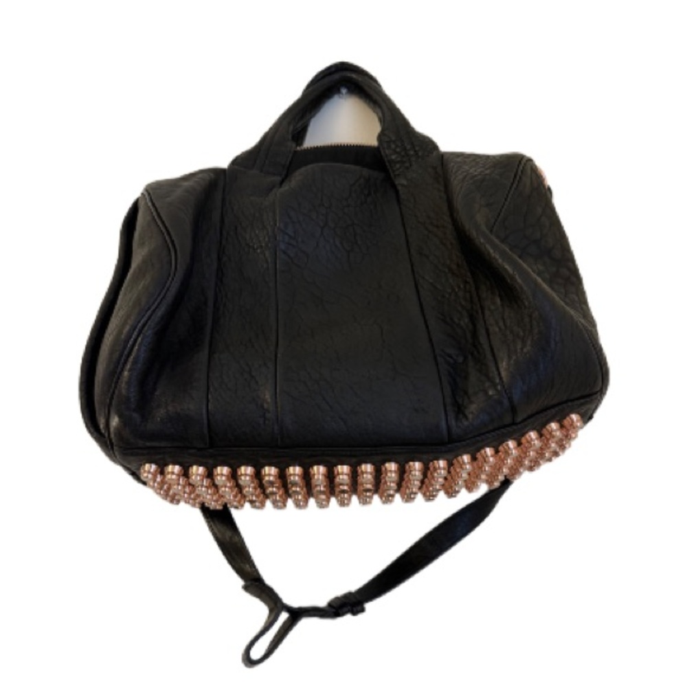 Alexander Wang Black Leather Shoulder Bag with Rose Gold Studs